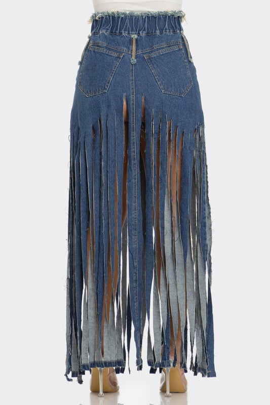 【GRANCY】Fringedesign Denim Skirt M GRANCY】Fringedesign Denim Skirt GRANCY] Fringe Design Denim