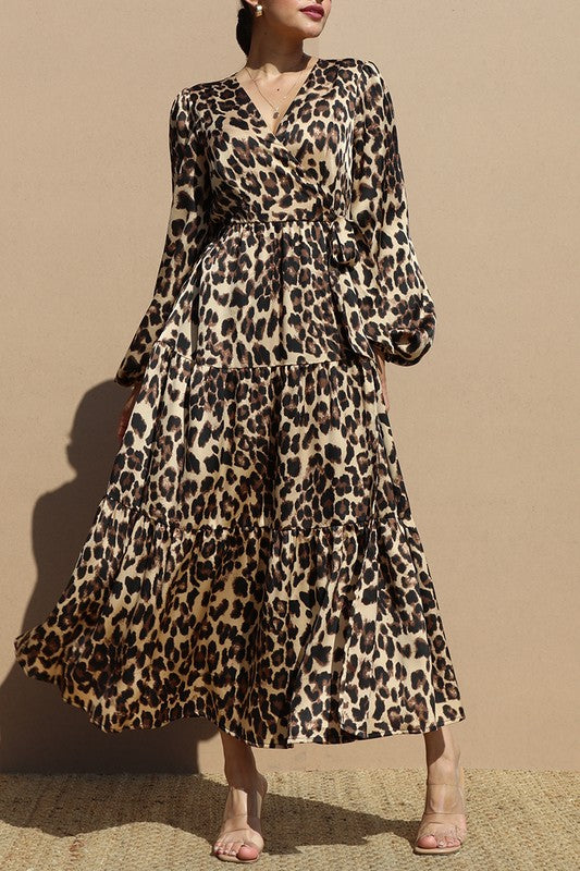 Leopard Print Maxi Wrap Dress Medium / Animal Leopard Print Maxi Wrap Dress Medium / Animal