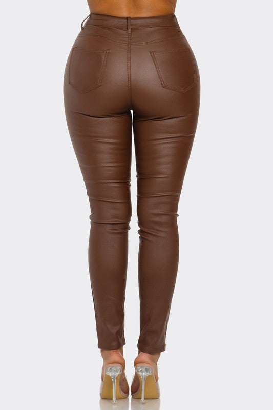 Faux Leather Brown Leather Pants Skinny Women's Faux Leather - Main Image