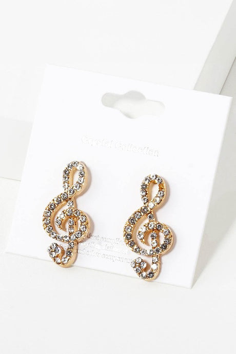 Crystal Pave Music Note Stud Earrings