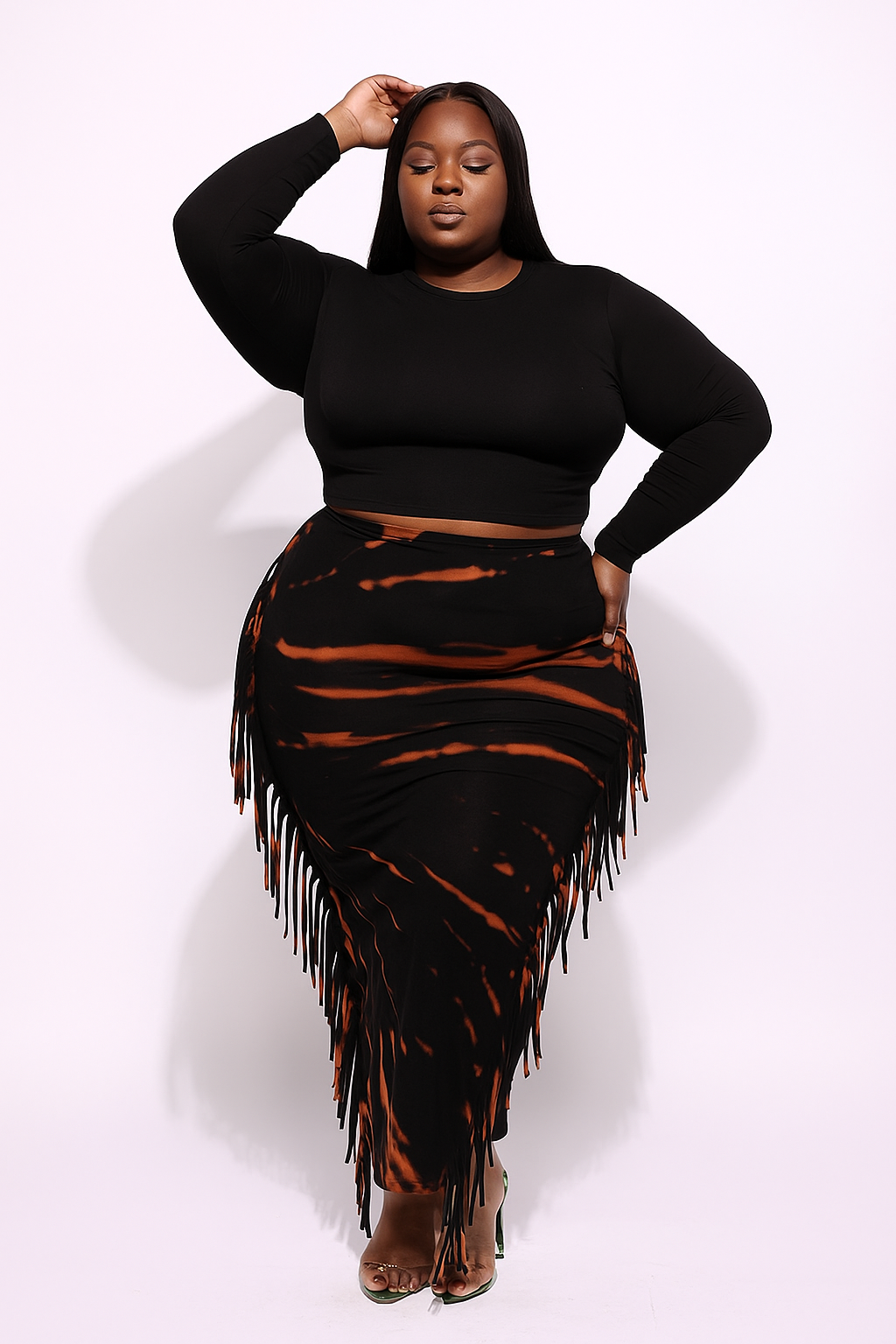 Goddess of Tie Fringed Maxi Skirt - Plus