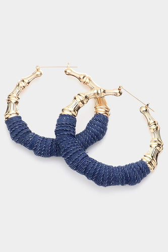 Denim Thread Wrapped Hoop Earrings