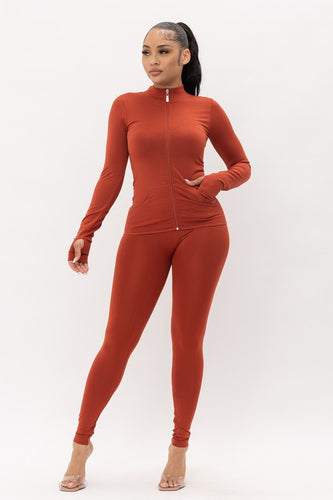 Solid Color Seamless Two Piece Legging Set