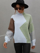 Colorblock Long Sleeve Mockneck Sweater