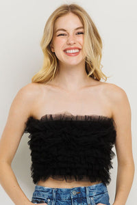 Ruffled Tulle Tube Crop Top