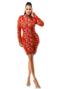 Abstract Print Sweater Dress