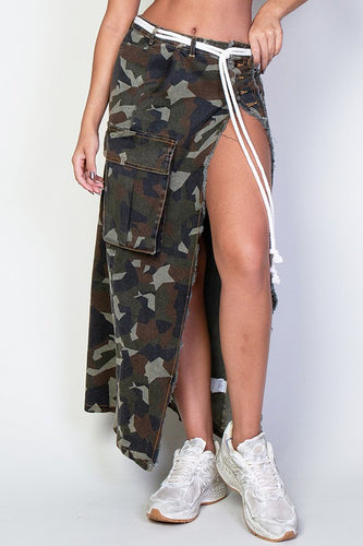 Looking Up Camouflage Asymmetrical Cargo Skirt