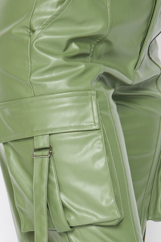 Women's Faux Leather Cargo Pocket Jogger Pants – Blacque Onyx Apparel