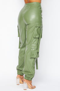 Women's Faux Leather Cargo Pocket Jogger Pants
