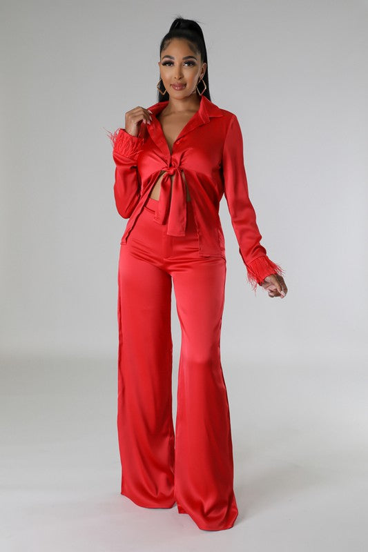 Satin Me Down Top and Wide Leg Pant Set