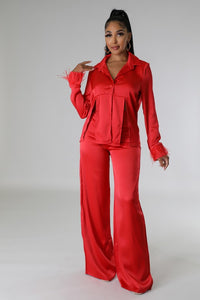 Satin Me Down Top and Wide Leg Pant Set