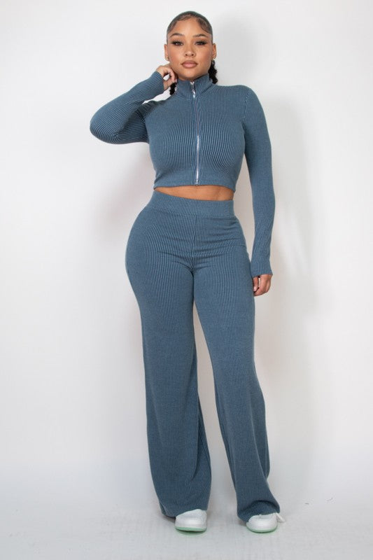 Long Sleeve Flare Leg Knit Loungwear Set