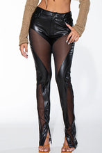 Split Decision Mesh and Faux Leather Skinny Pants