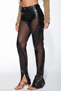 Split Decision Mesh and Faux Leather Skinny Pants