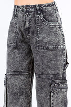 Stone Washed Cargo Denim Wide Leg Jeans