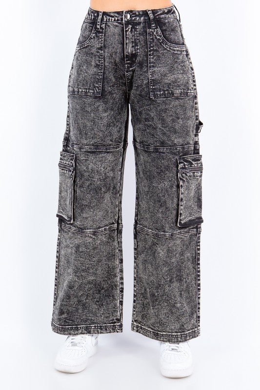 【BAON】Senmo washed denim banding wide cargo pants Sidewalk Denim Vans Cargo-Pants in stonewash for women – TITUS
