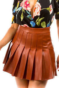 Faux Leather Pleated Mini Skirt