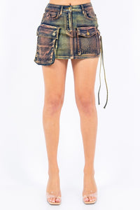 Acid Wash Pop Out Pocket Denim Mini Skirt