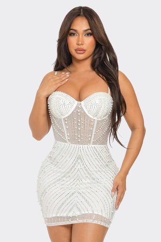 Sparkle Up Rhinestone & Pearl Bodycon Mini Dress