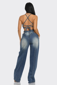 Poetic Justice Denim Cutout Wide-Leg Jumpsuit