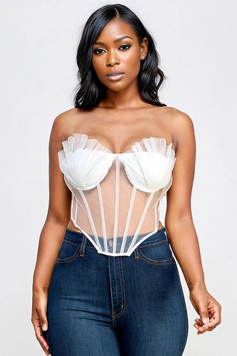 Sneak-A-Peak Shell Cup Pleated Corset Top