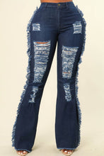 Fringe Detail Distress Wide Leg Denim Pant