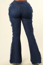 Fringe Detail Distress Wide Leg Denim Pant