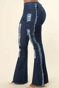 Fringe Detail Distress Wide Leg Denim Pant