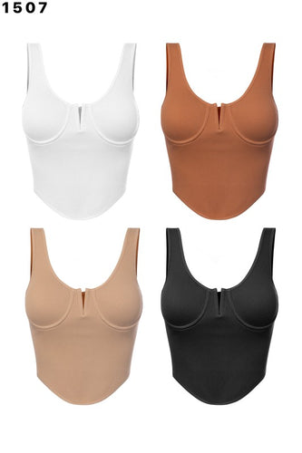 Seamless Solid Ribbed V Wire Tank Top