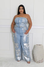 Make A Statement Strapeless Metallic Denim Jumpsuit - Plus