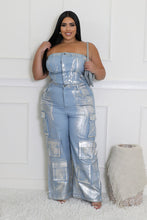 Make A Statement Strapeless Metallic Denim Jumpsuit - Plus