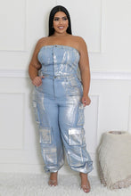 Make A Statement Strapeless Metallic Denim Jumpsuit - Plus