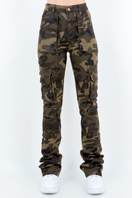 Camouflage Cargo Pocket Stacked Leg Pant