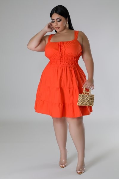 Sweet Baby Flare Tiered Mini Dress - Plus 3X-Large / Coral