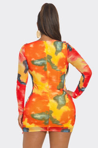 Sunny Days Abstract Ruffle Hem Mini Dress