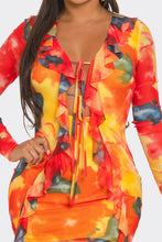 Sunny Days Abstract Ruffle Hem Mini Dress