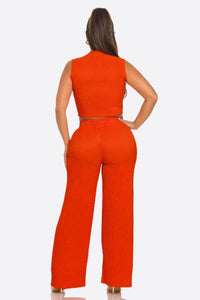 Crinkle Wide Pants Set Two Piece