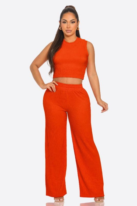 Crinkle Wide Pants Set Two Piece