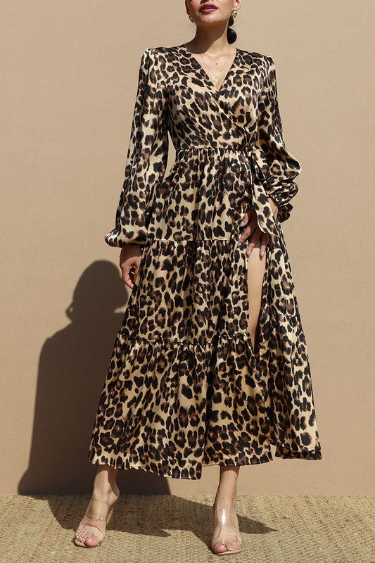 Leopard Print Maxi Wrap Dress Small / Animal Leopard Print Maxi Wrap Dress Small / Animal