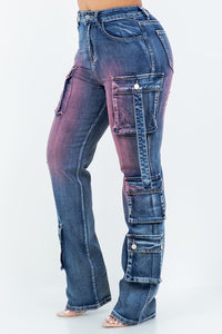 Women's Colored Wash Multi Cargo Pocket Denim Jeans