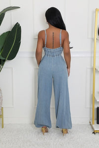 Going Anywhere Denim V Neck Jumpsuit