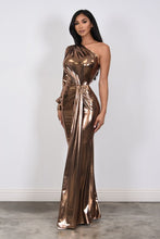 Goddess of the Night Metallic Foil Ruched Maxi Dress