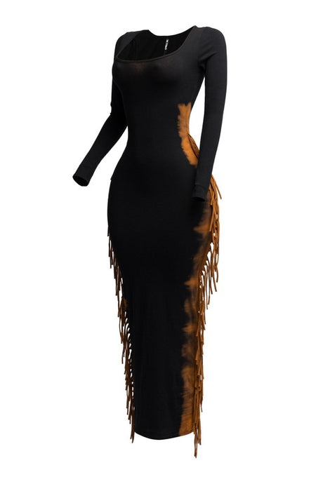 Bleached Two-Tone Fringe Maxi Dress