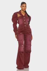 Vintage Inspired Denim Cargo Jumpsuit - Plus