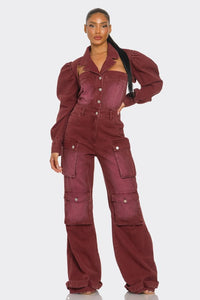 Vintage Inspired Denim Cargo Jumpsuit - Plus