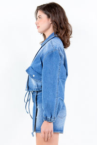 Blue Roses Denim Drawstring Jacket and Skort Set