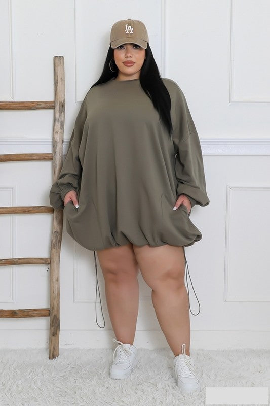 Cali Girl Bubble Hem Sweatsuit Dress - Curvy 3X-Large / Olive