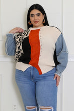 I'm Different Denim Sleeve Colorblock Sweater - Plus