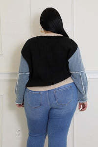 I'm Different Denim Sleeve Colorblock Sweater - Plus