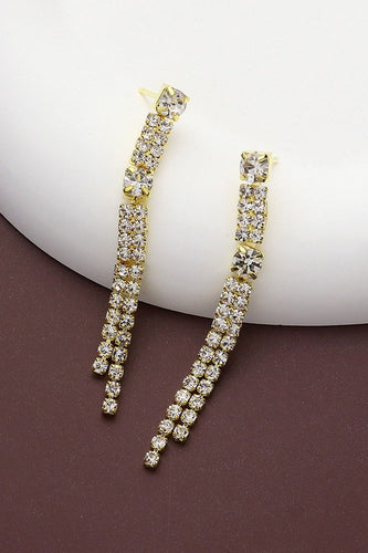 Rhinestone Paved Linear Dropdown Evening Earrings